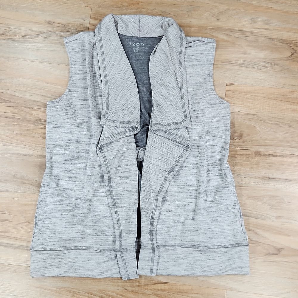 🔺️Izod Light Gray Open Front Sleeveless Cardigan Large